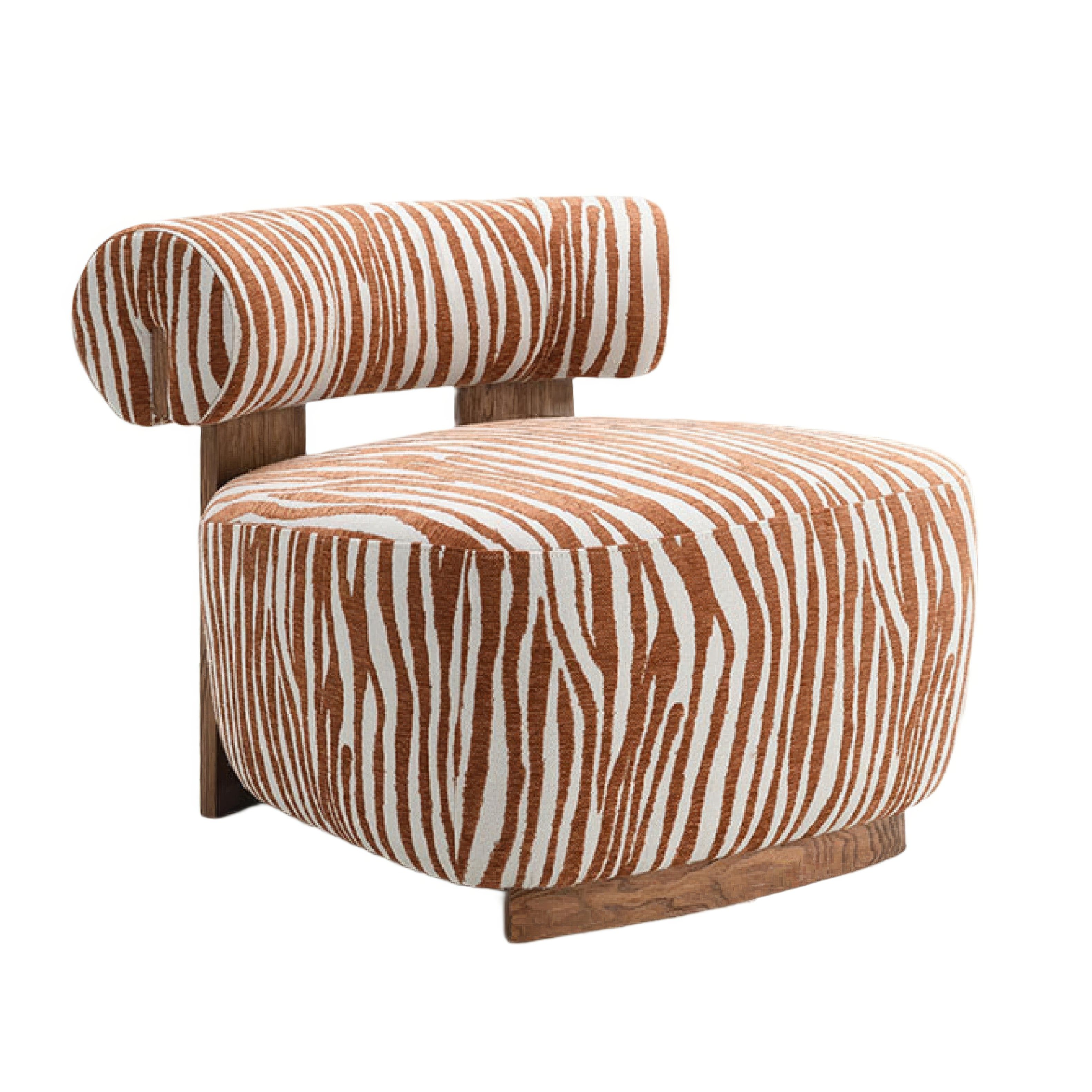 Manhattan Lane - Niya Zebra Accent Chair, Cylindrical Backrest - Rustic Orange, White, Dark Brown