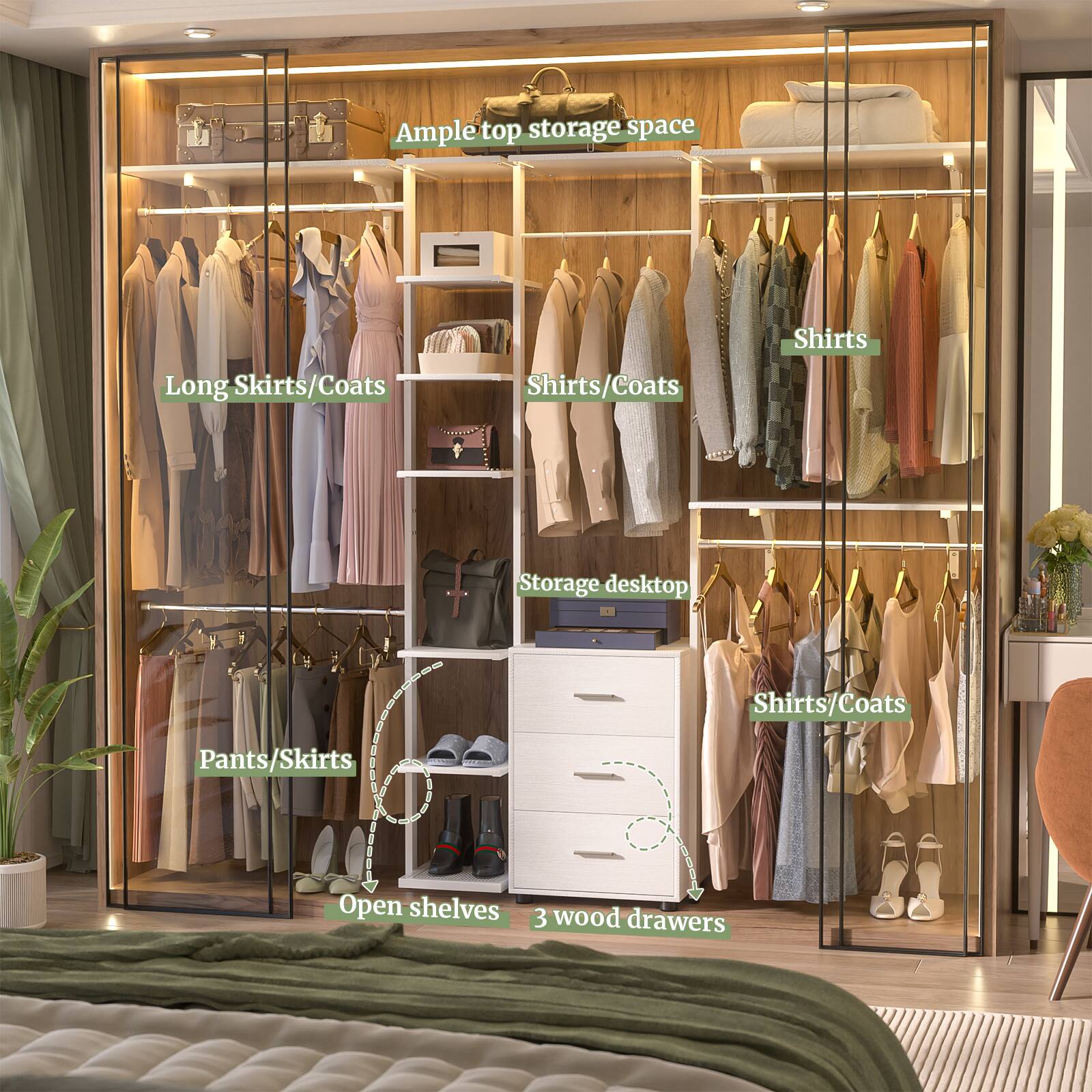 Aheaplus 96 Inch Freestanding Closet Organizer, All in One Closet