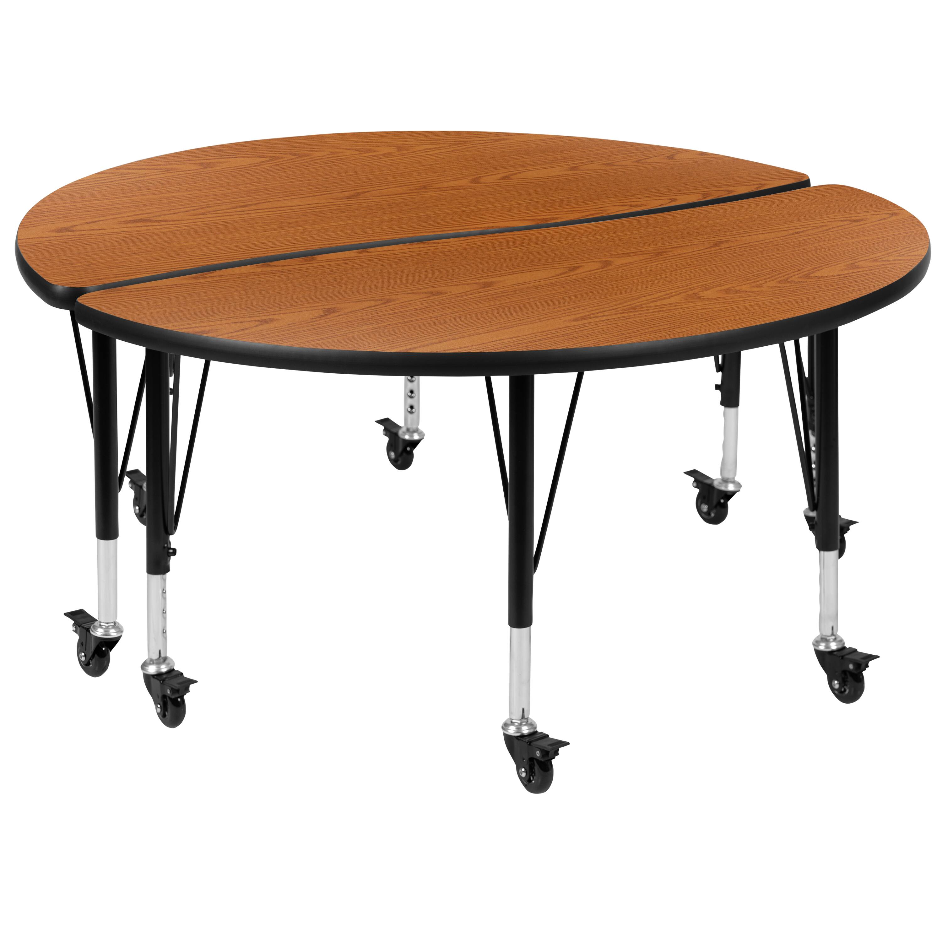 Alt View 1. Emma + Oliver - 2 Piece Mobile 47.5" Circle Collaborative Grey Kids Activity Table Set - Oak.