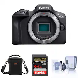 Bundle - Canon - EOS R100 Mirrorless Camera, with 64GB Memory Card, Shoulder Bag and Cleaning Kit