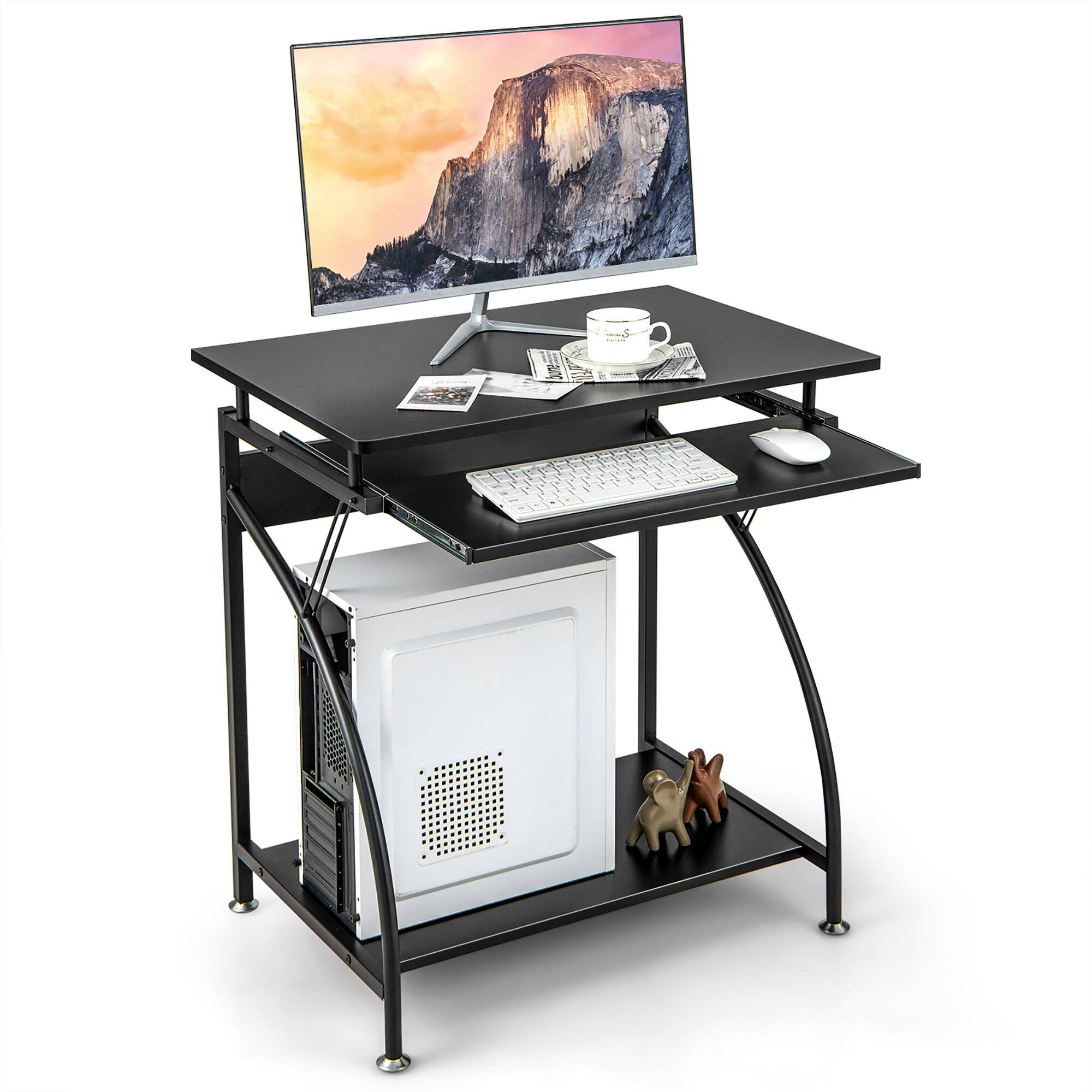 Front. Gymax - Gymax 27.5'' Small Laptop Computer Desk w/ Keyboard Tray Home Office Desk Workstation - Black.