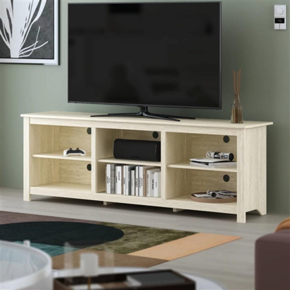 Left. Hivvago - Farmhouse TV Stand in Light Travertine Wood Finish - for TVs up to 70-inch - Light Travertine.