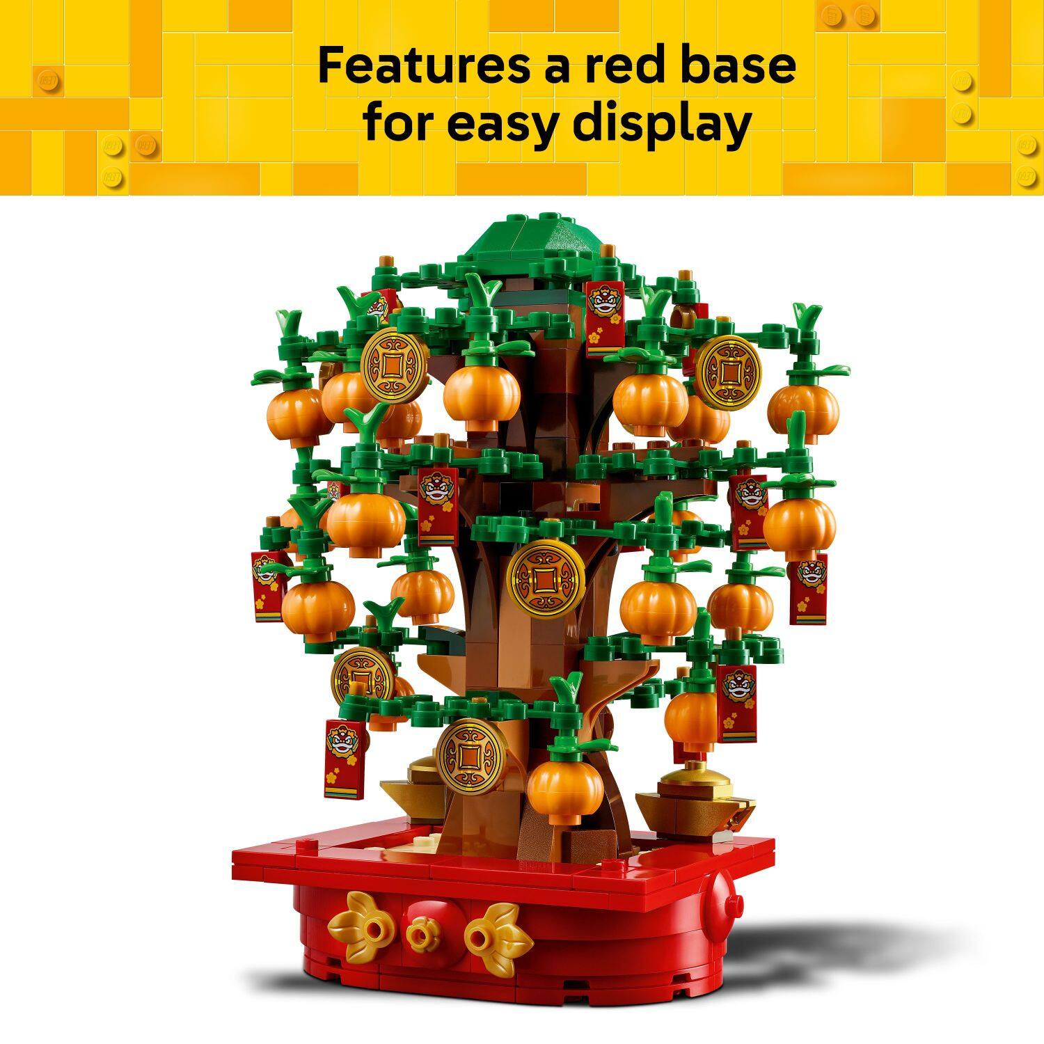 Features a red base for easy display.