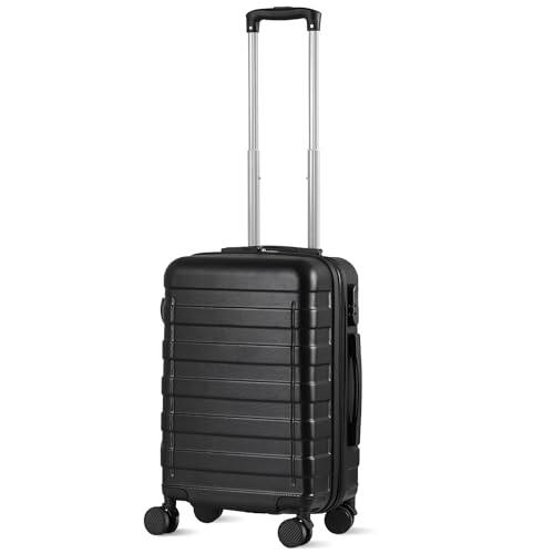Front. Vulpecula Spade - 21 Inch Carry On Luggage with Spinner Wheels, Expandable Hardside Suitcase Height Adjustable Durable Rolling Luggage - Black.