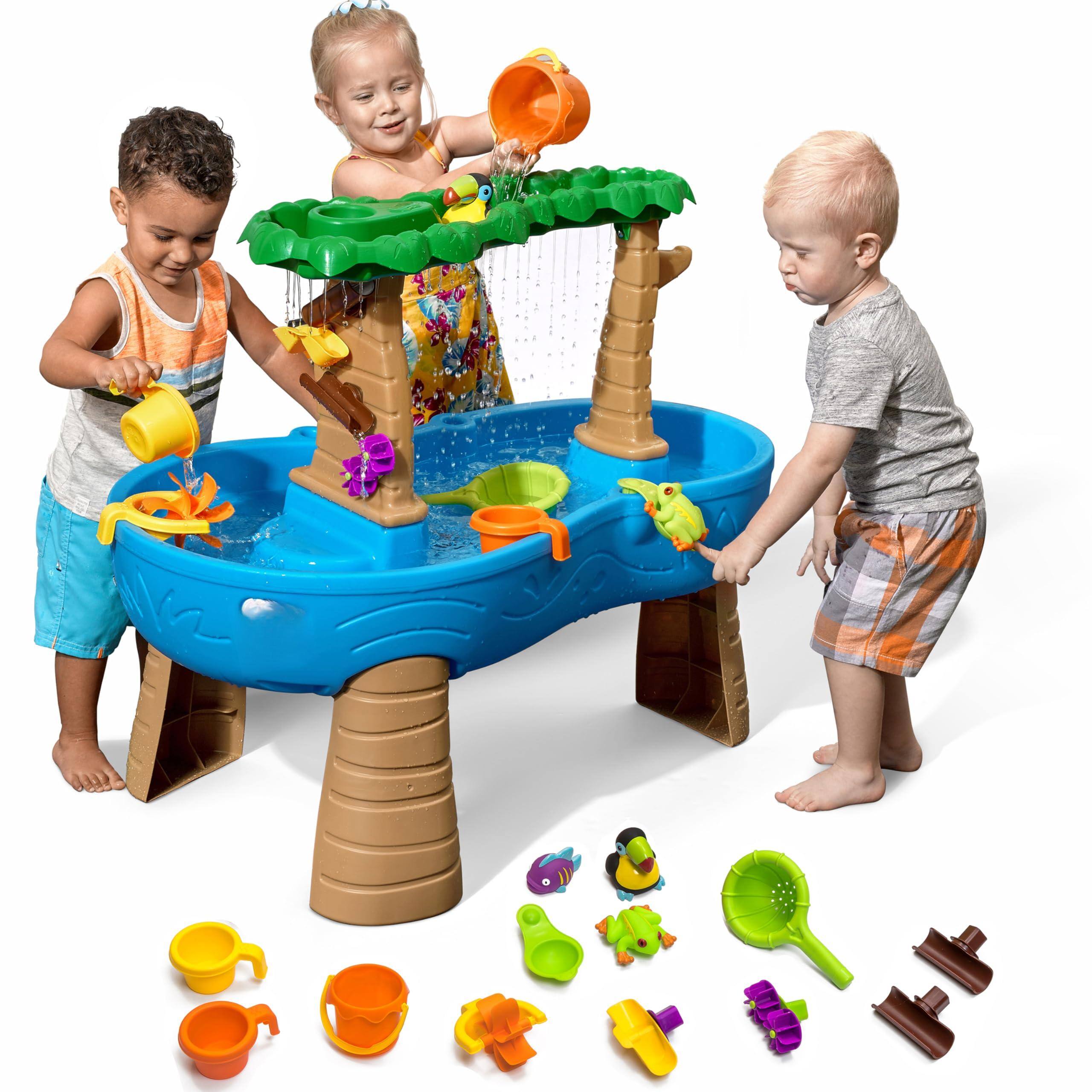 Front. JETRANSPORT - Rain Showers And Unicorns Water Table  Sand Activity Sensory Playset Summer Outdoor Toys 13 Piece Accessories - Tropical Rainforest.