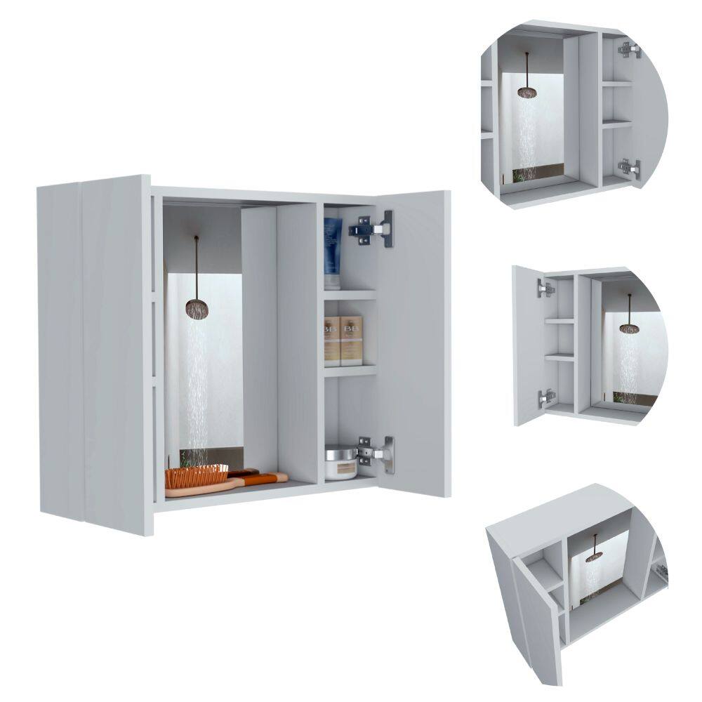 Alt View 2. TuHome - Wall-Mount Mirror Medicine Cabinet with Two Doors for Interior Storage - White.