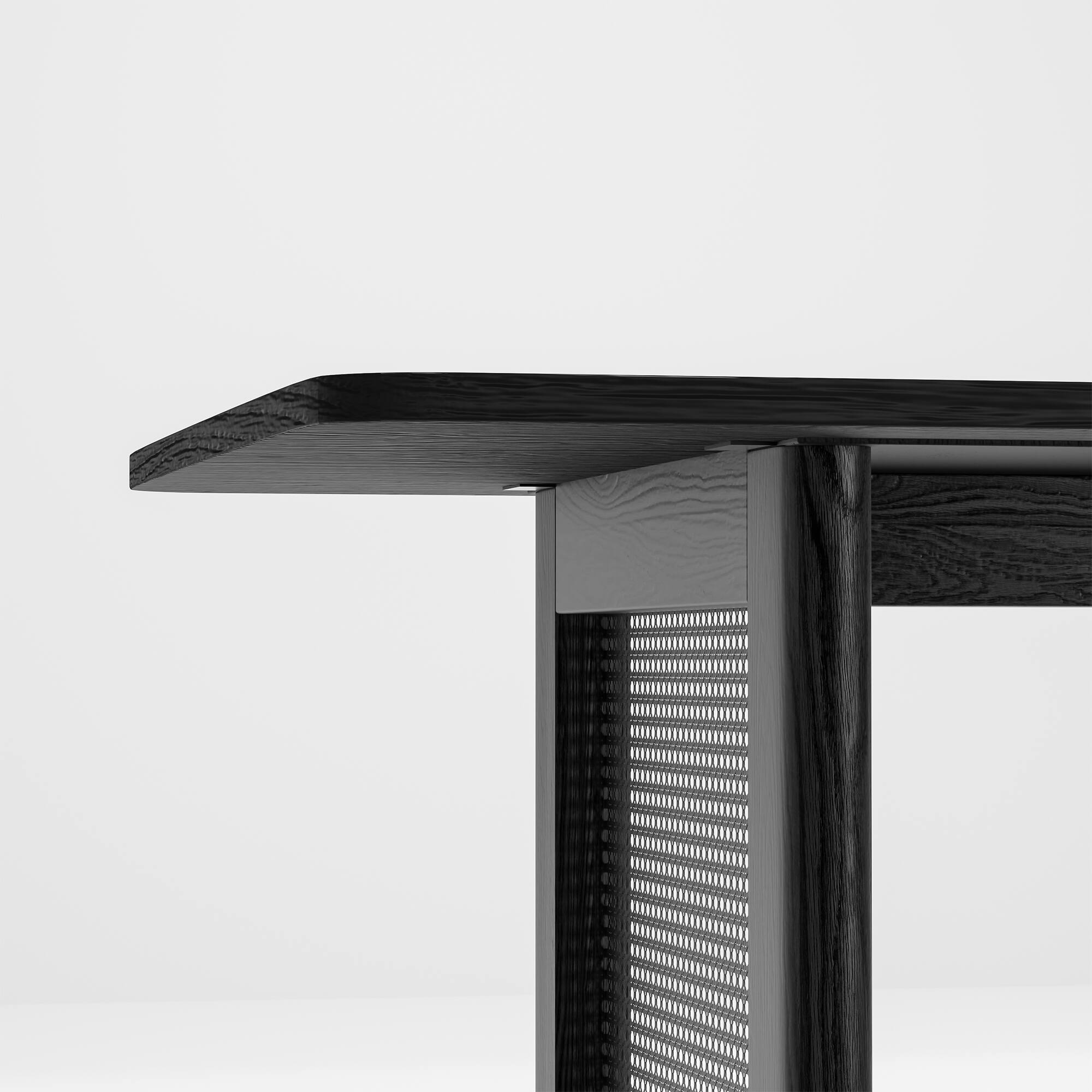 Alt View 8. PexFix - Modern Farmhouse Oak Dining Table | Rectangle Rattan & Solid Wood, Double Pedestal Base for 6, 67-Inch - Black.