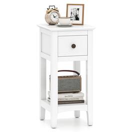 Gymax - Nightstand 3-Tier Bedside Table w/ Open Storage Shelf & Narrow Side Table - White