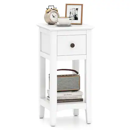 Front. Gymax - Gymax Nightstand 3-Tier Bedside Table w/ Open Storage Shelf & Narrow Side Table White - White.