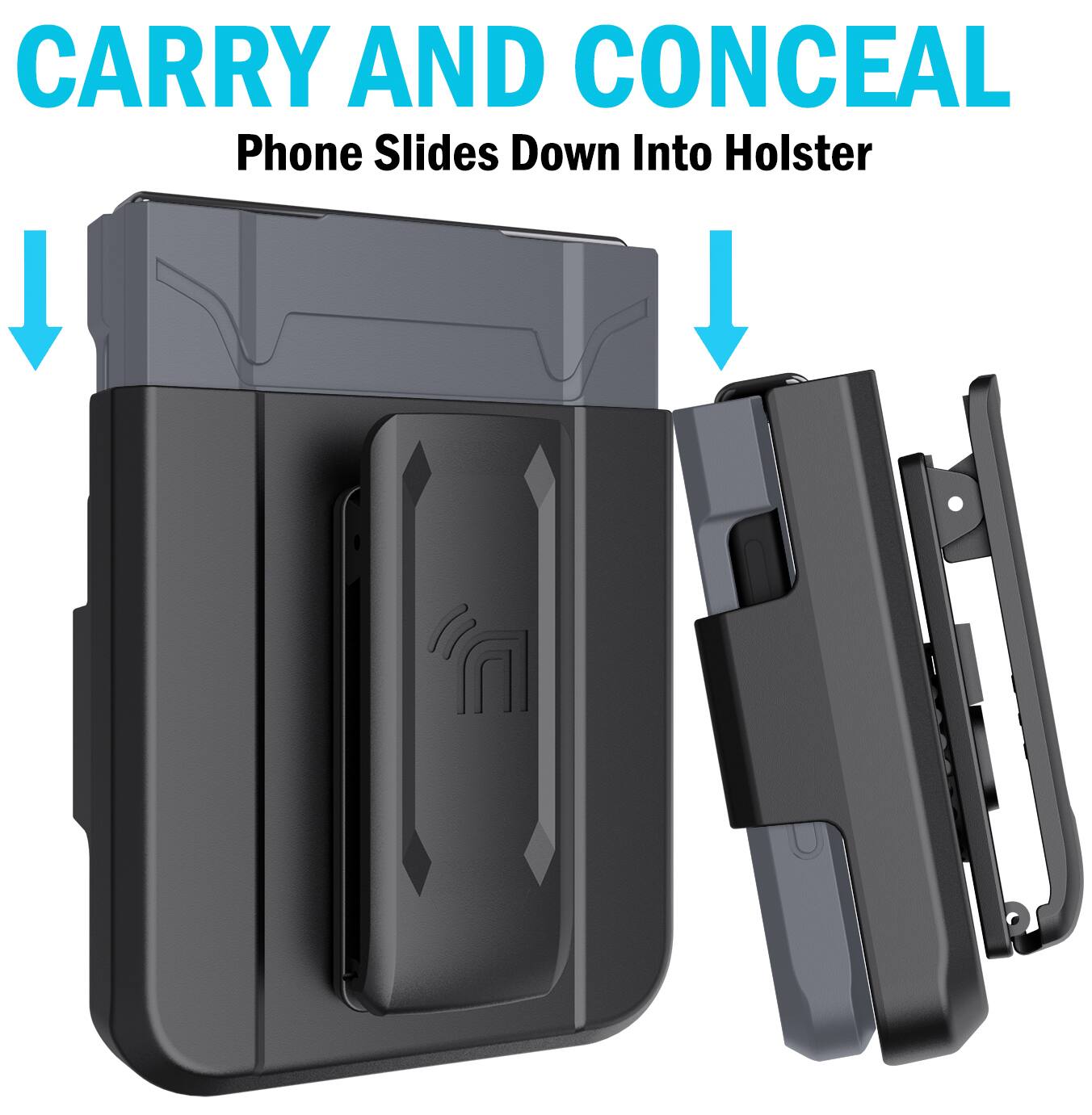 CARRY AND CONCEAL  
Phone Slides Down Into Holster