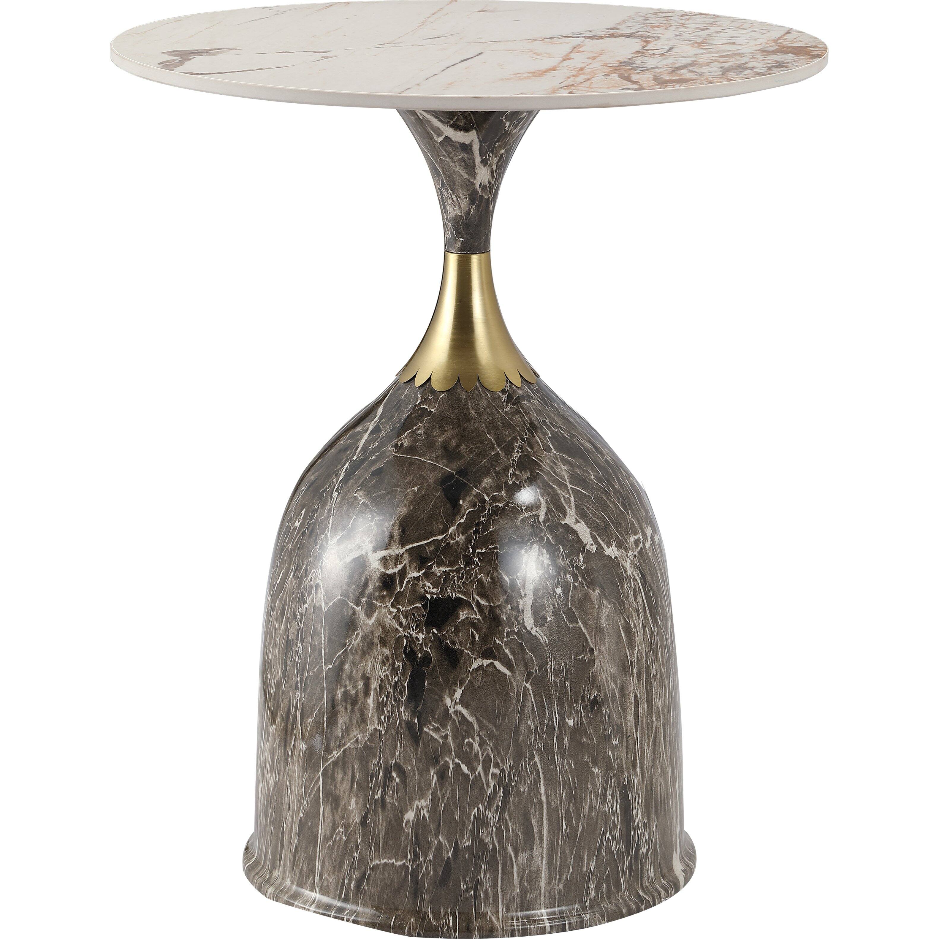 Alt View 2. LeisureMod - Modern Bell-Shaped Steel Top Accent Table with Powder Coated Finish for Living Room or Office - Marbled Brown.