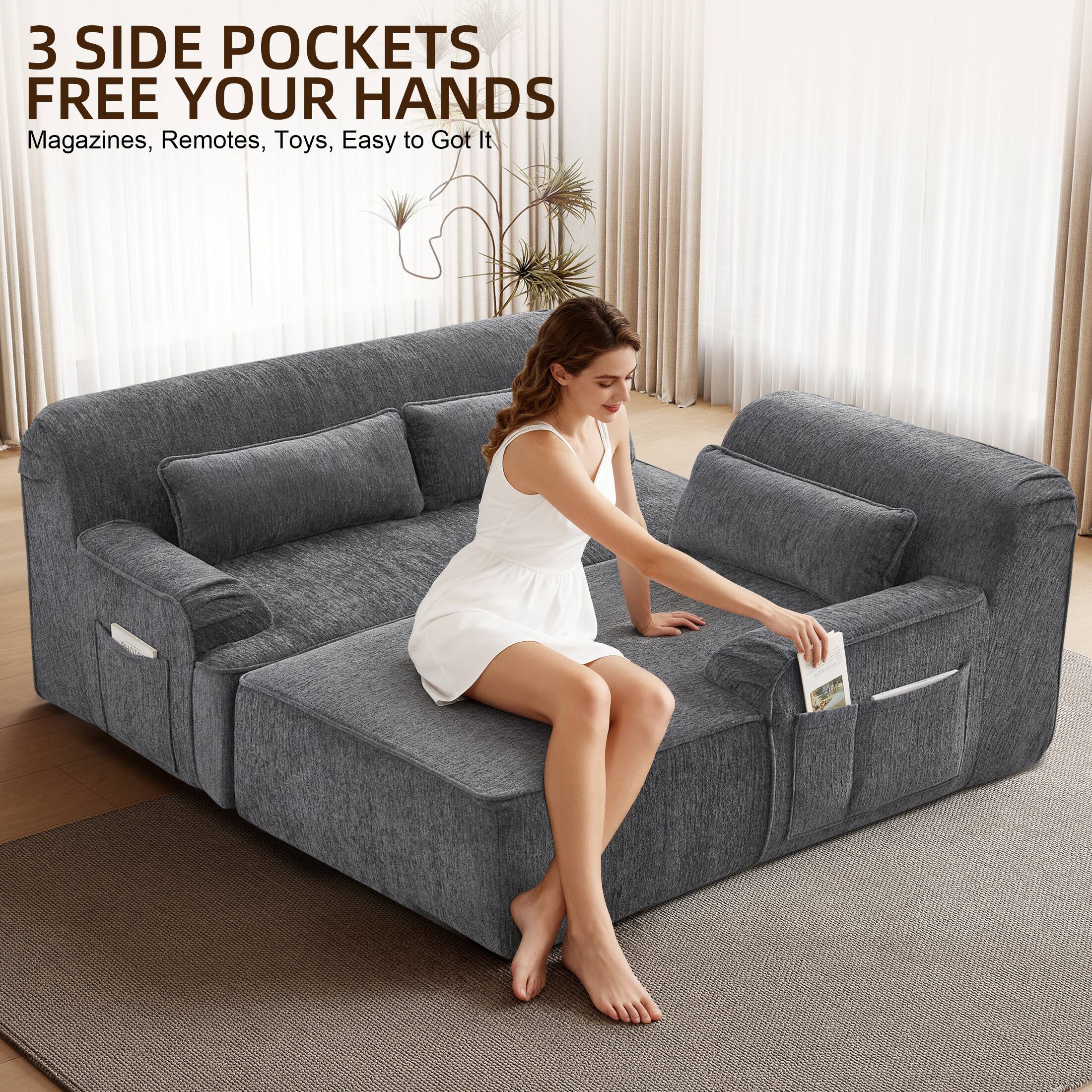 3 SIDE POCKETS  
FREE YOUR HANDS  
Magazines, Remotes, Toys, Easy to Get It