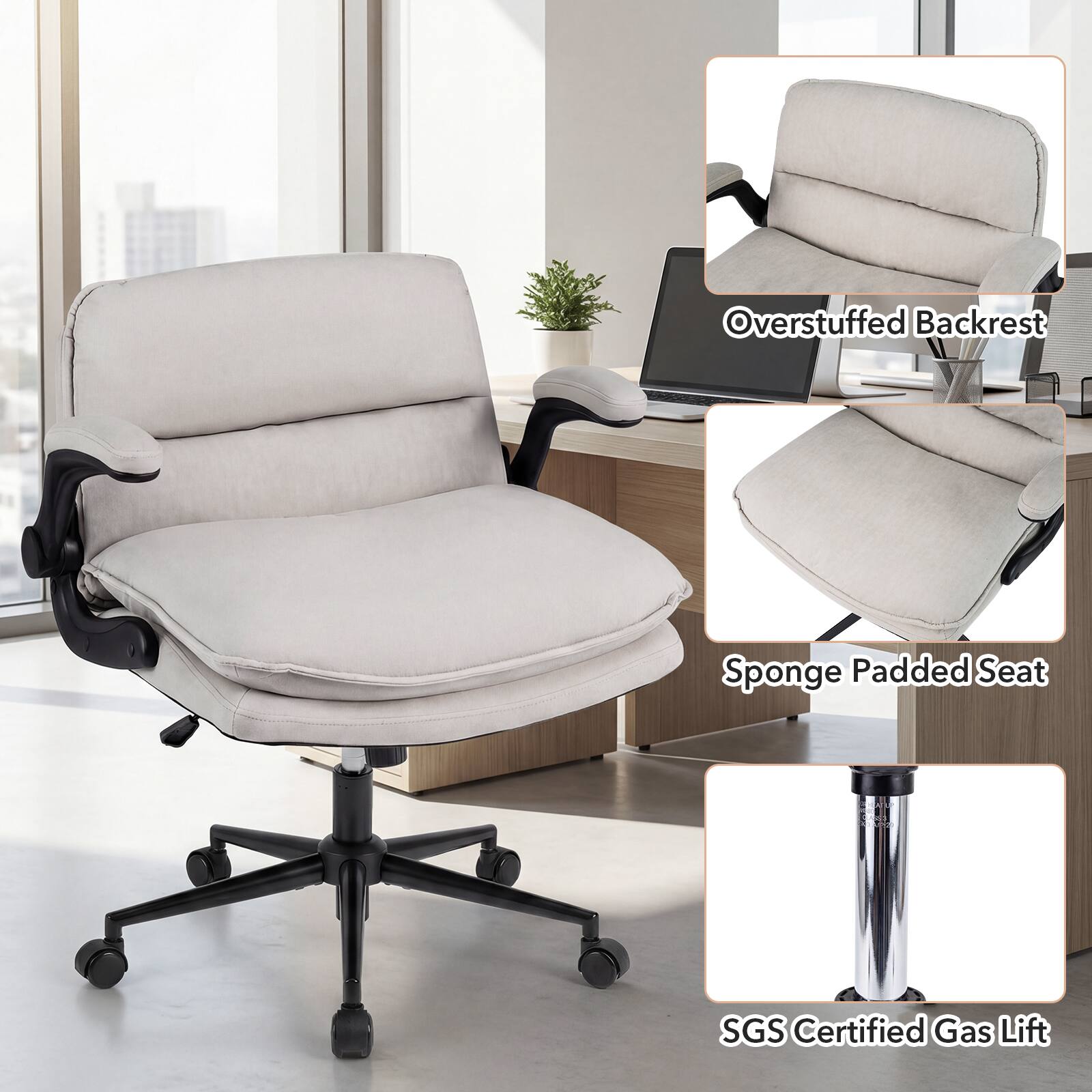 Overstuffed Backrest  
Sponge Padded Seat  
SGS Certified Gas Lift