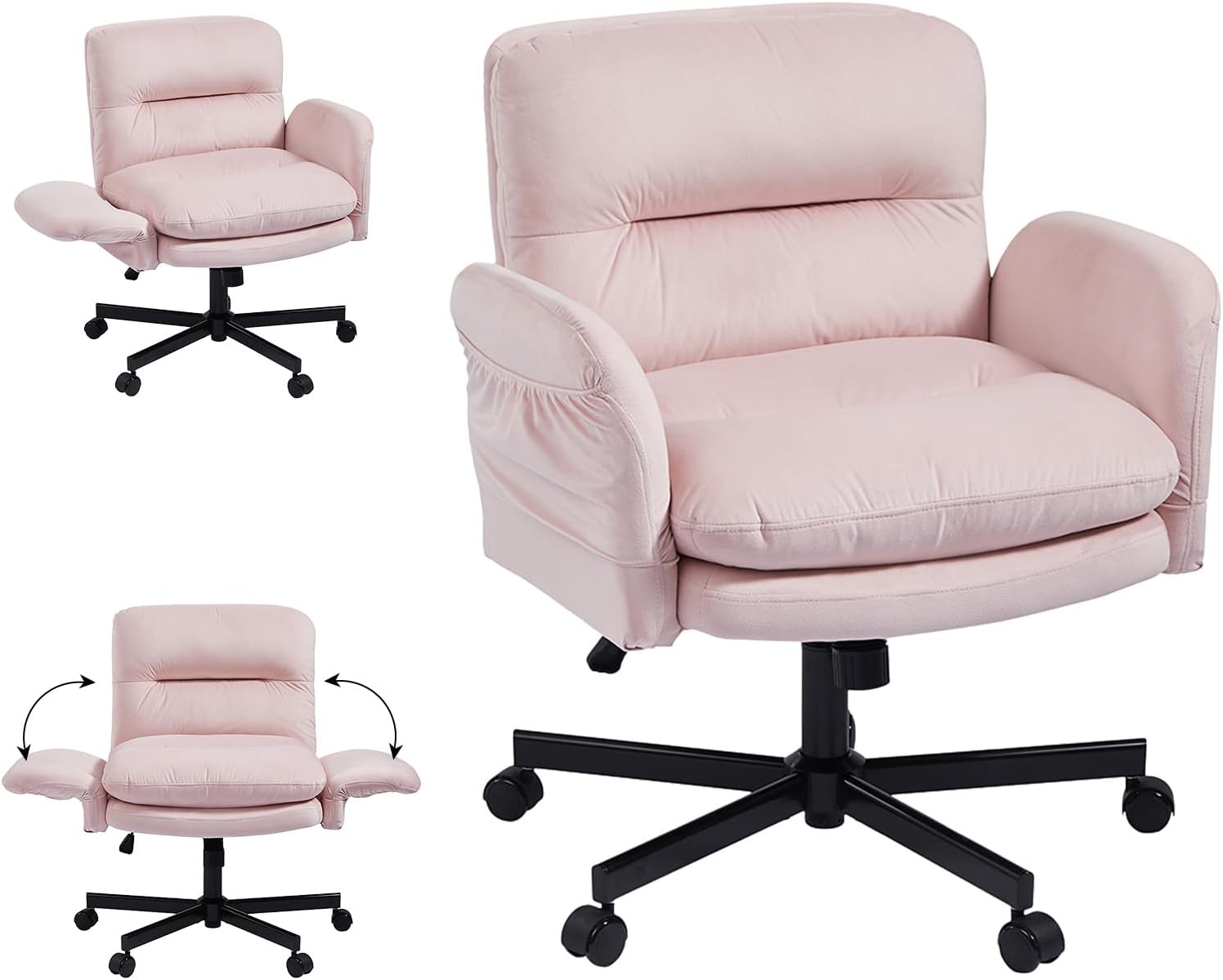 Front. Bestier - Criss Cross Office Chair, Flip-Up Armrest Swivel Desk Chair with Wheel, Ergonomic Computer Chair for Study Makeup Gaming - Pink.