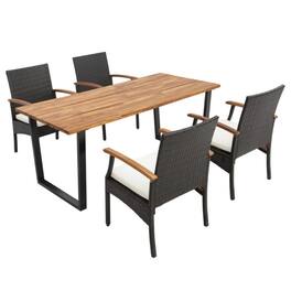 Mondawe - 5 Pieces Patio Wicker Chair and Dining Table Set with 2 Inch Umbrella Hole - Mix Brown