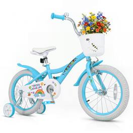 Costway - 16 Inches Girls Bike with Removable Training Wheels, Front Basket for 3-8 Years Old - Blue