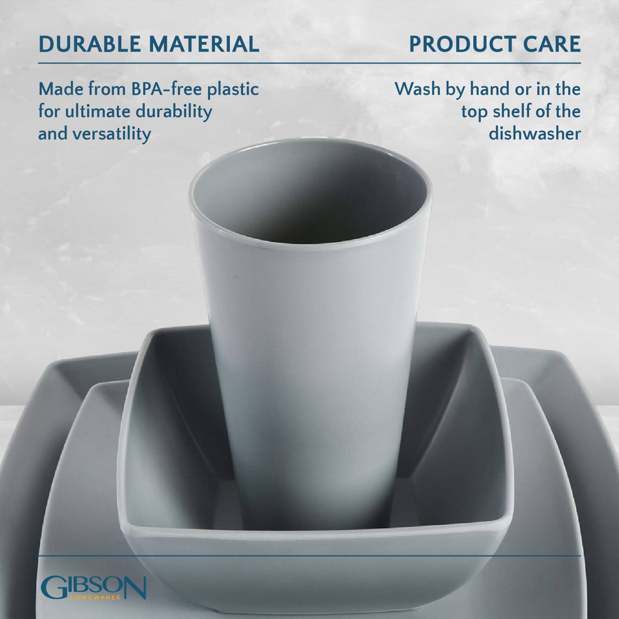 **DURABLE MATERIAL**

Made from BPA-free plastic for ultimate durability and versatility

**PRODUCT CARE**

Wash by hand or in the top shelf of the dishwasher

GIBSON HOMEWARES