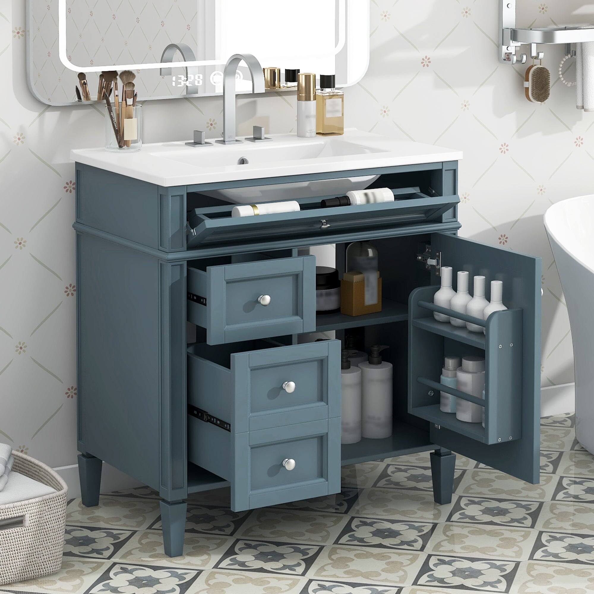 Alt View 5. Boyel Living - 30 Inch Bathroom Vanity with Sink Modern Storage Cabinet with 2 Drawers and Tip Out DrawerBlue - Blue.