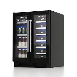 Akicon - Luchar 24” Built in Dual Zone Wine and Beverage Refrigerator with Glass Door 20 Bottles & 60 Cans - Black
