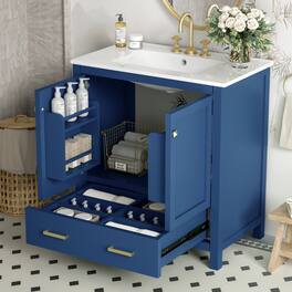 JUJABU - 30" Bathroom Vanity with Ceramic Sink and Drawer - Blue