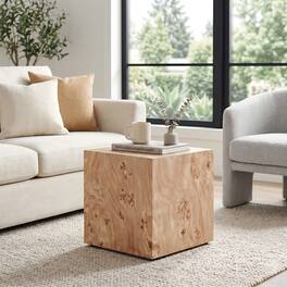Loheer - Wabi-Sabi Coffee Table Square MDF Nightstand 15.7 Inch Wood-Grain Side Table - Natural