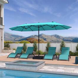 PURPLE LEAF - 14 ft. Patio Market Umbrella with Base Double-Sided Outdoor Table Sun Umbrellas with Crank for Pool Beach Deck Backyard - Turquoise Blue