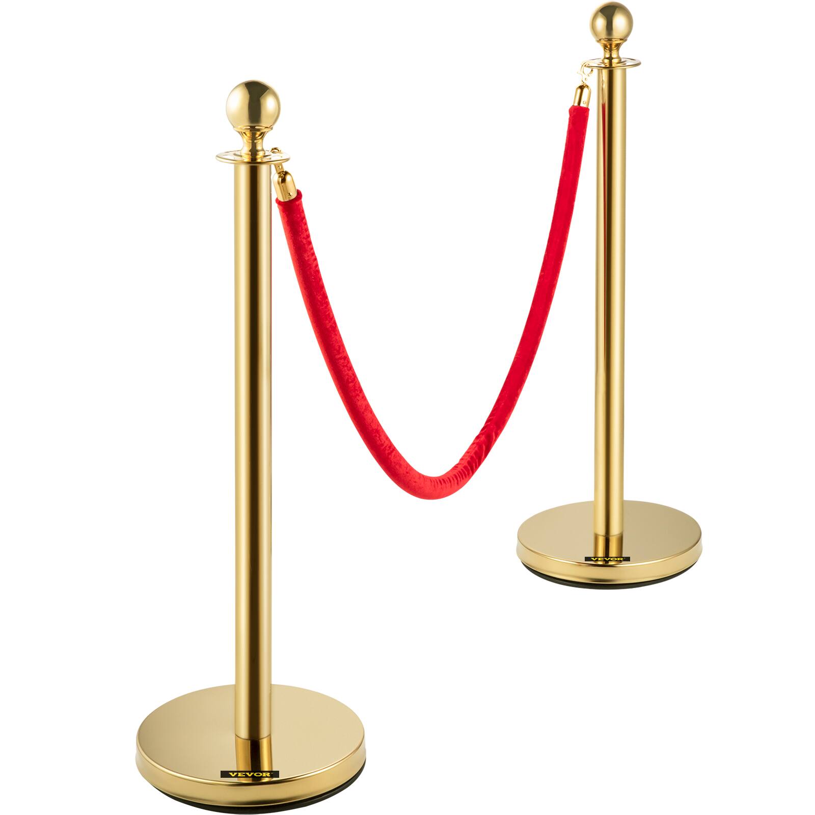 Alt View 5. VEVOR - 4PCS Gold Stanchion Posts Queue, 38 Inch Red Velvet Rope, Crowd Control Barriers Queue Line Rope - Gold + red.