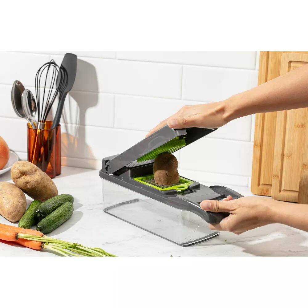 Alt View 2. Luminuxe - All-In-One Vegetable Chopper & Meal Prep Container with 7 Blades and Strainer Basket.