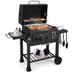 Front. Ecooso - 24-Inch Barrel Charcoal Grill with Dual Folding Side Tables, 544 sq in Cooking Area.