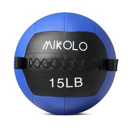 Mikolo - Fitness 15LB Wall Ball, Soft Leather Medicine Ball, Weighted Wall Ball with Non-Slip Grip - Blue