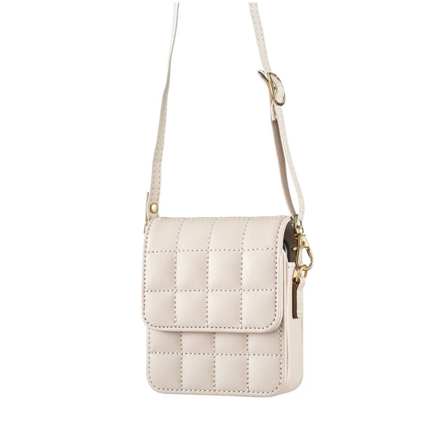 Stock Preferred - Small Vegan Leather Crossbody Purse Cell Phone Bag for Samsung Z Flip 6 - Beige