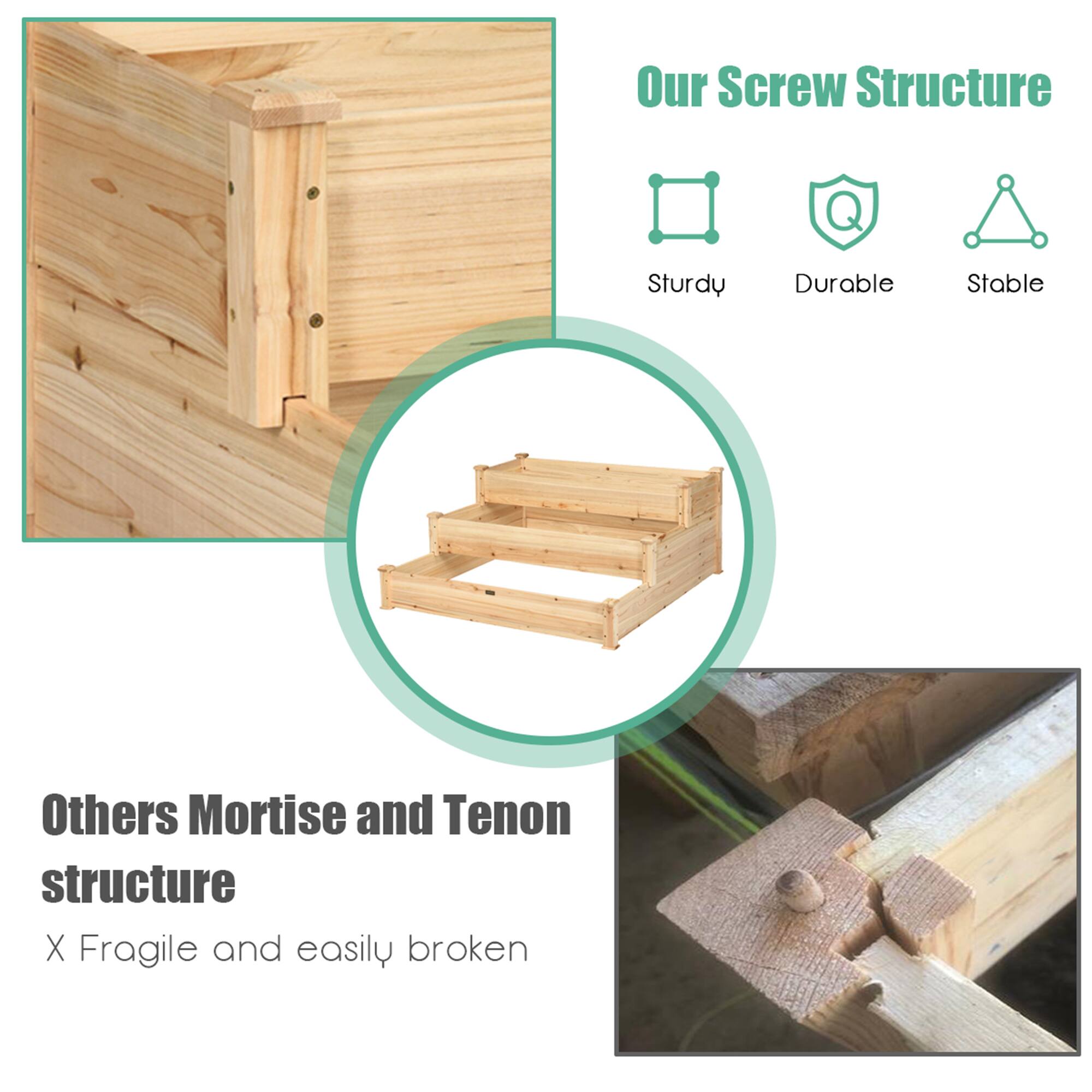 Our Screw Structure  
Sturdy  
Durable  
Stable  

Others Mortise and Tenon structure  
X Fragile and easily broken