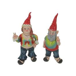 Zeckos - Gnancy and Gnarley Pair of Hippie Garden Gnome Statues 8.25 Inches High - Multicolored