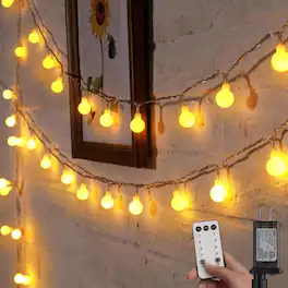 FINEAK - 100-LED Globe String Lights 33ft Plug-in 8 Modes Warm White with Remote