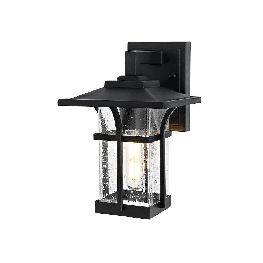 Angle. Elegant Lighting - Woodstock 7 inch Outdoor Pendant in Black - Black.