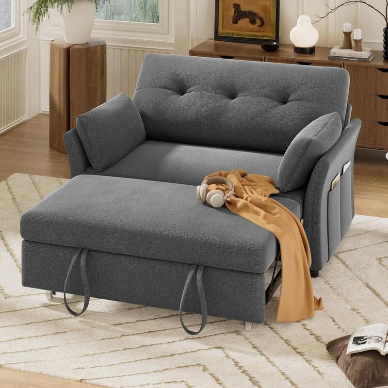 Back. Dyonery - Dyonery 3-in-1 Convertible Sofa Bed, Pull Out Sleeper Sofa with Side Pocket,Folding Loveseat,Gray - Gray.