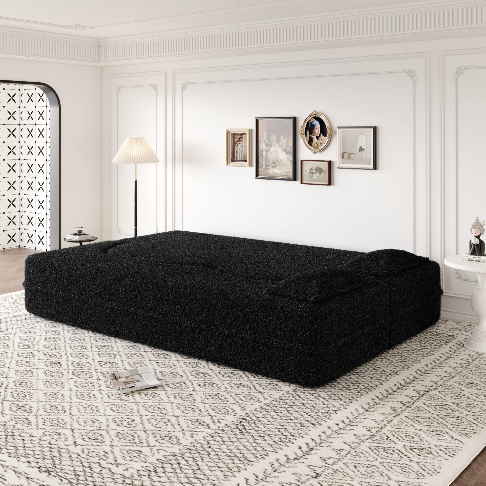 Back. GOODSILO - Convertible Floor Sofa Bed with 2 Pillows, Full Size Folding Mattress for Living Room and Guest Spaces - Black.