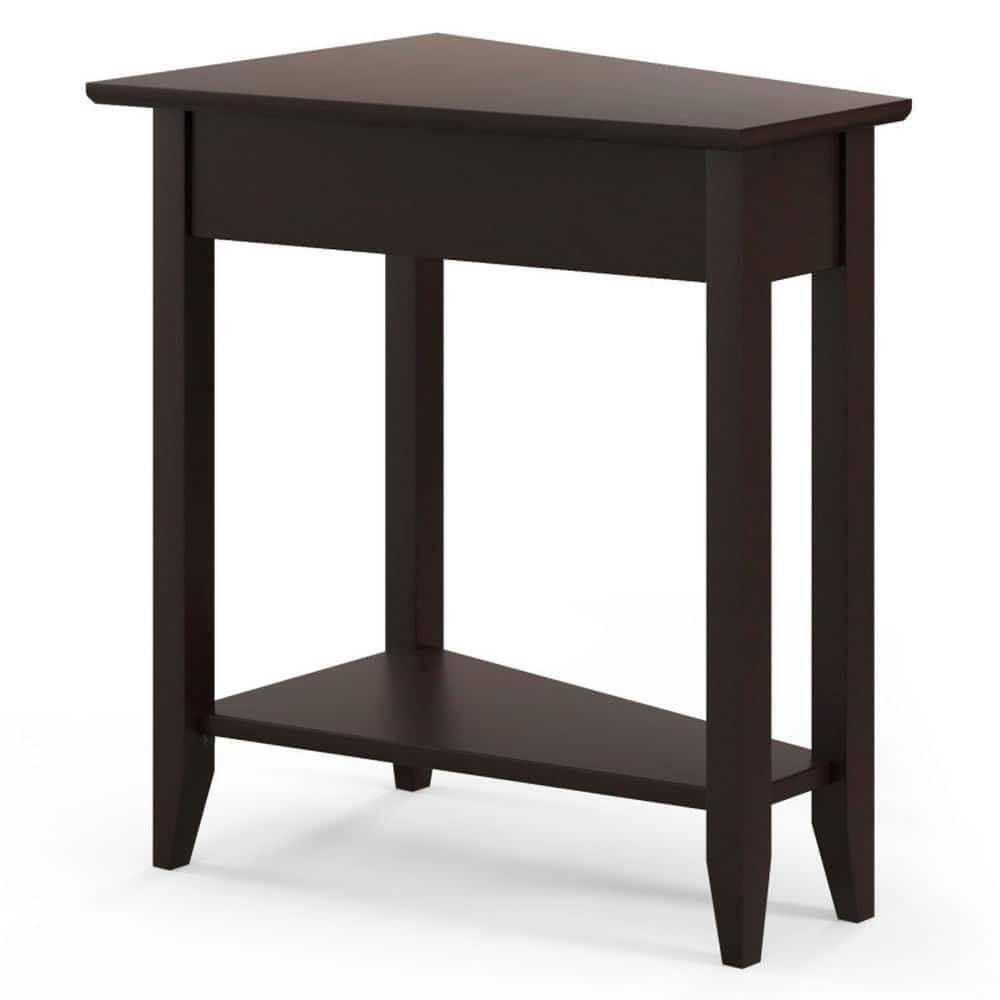Kadyn - 2-Tier Wedge Narrow End Table with Storage Shelf and Solid Wood Legs-Espresso, Nightstand Small Side Table - Brown