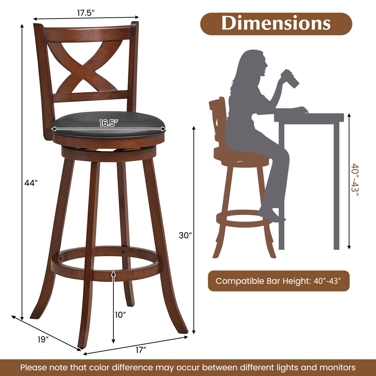 Dimensions: 17.5", 16.5", 44", 30", 10", 19", 17"

Compatible Bar Height: 40"-43"

Please note that color difference may occur between different lights and monitors