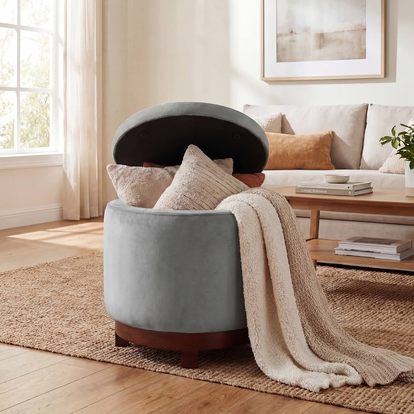 Alt View 1. Costway - Costway 360° Swivel Velvet Foot Rest with Hidden Storage, 400 Lbs Weight Capacity for Home - Light Gray.