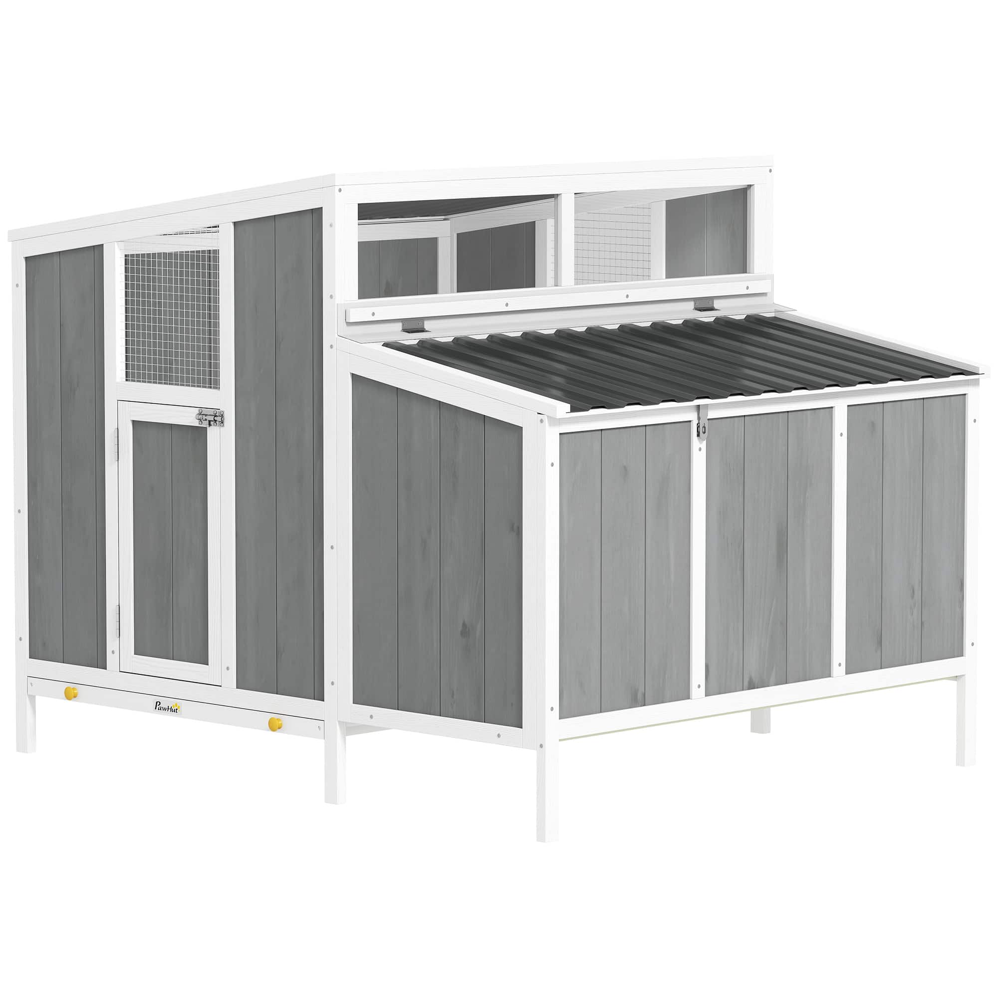 Pawhut - Coop, Wooden Chicken House for 4-6 Hens, Outdoor Hen House with Nesting Box - Gray