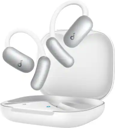 Front. Soundcore - by Anker AeroFit 2 A.I. Assistant Open-Ear Bluetooth Headphones with Real-Time Translation and Adjustable Ear Hooks - Pearl White.