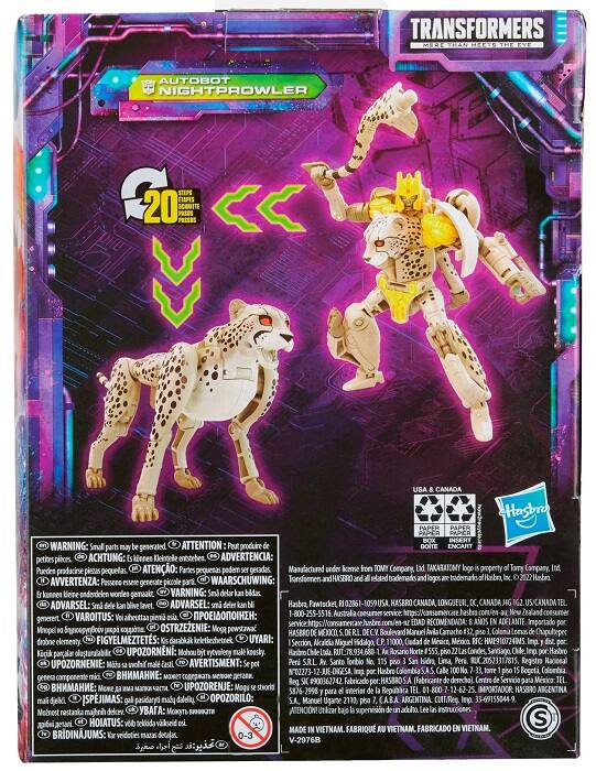TRANSFORMERS  
MORE THAN MEETS THE EYE

AUTOBOT NIGHTPROWLER

20 STEPS  
20 ÉTAPES  
20 SCHRITTE  
20 PASSOS  
20 STEPS

USA & CANADA  
Hasbro  
PAPER PAPER PAPER BOX INSERT

WARNING: Small parts may be generated.  
ATTENTION: Peut produire de petites pièces.  
ACHTUNG: Es können Kleintele entstehen.  
ADVERTENCIA: Pueden pequeñas piezas.  
AVISO: Partes ser geradas.  
Manufactured under license from TOMY Company, Ltd.  
TAKARATOMY logo of Tomy Ind.  
produciere piezas  
WAARSCHUWING: Transformers HASBRO and all and trademarks  
AVVERTENZA: kleine onderdelen worden genaald  
VARNING: Snitt delar kan bildas  
ADVARSEL: Sma dele kan blive lavet  
ADVARSEL: set Hasben, Pantacket, HASBRO CANADA, LONGUEUIL, QC, CANADA  
JAG II: com/en-au, generert.  
VAROITUS: Vol abrett
