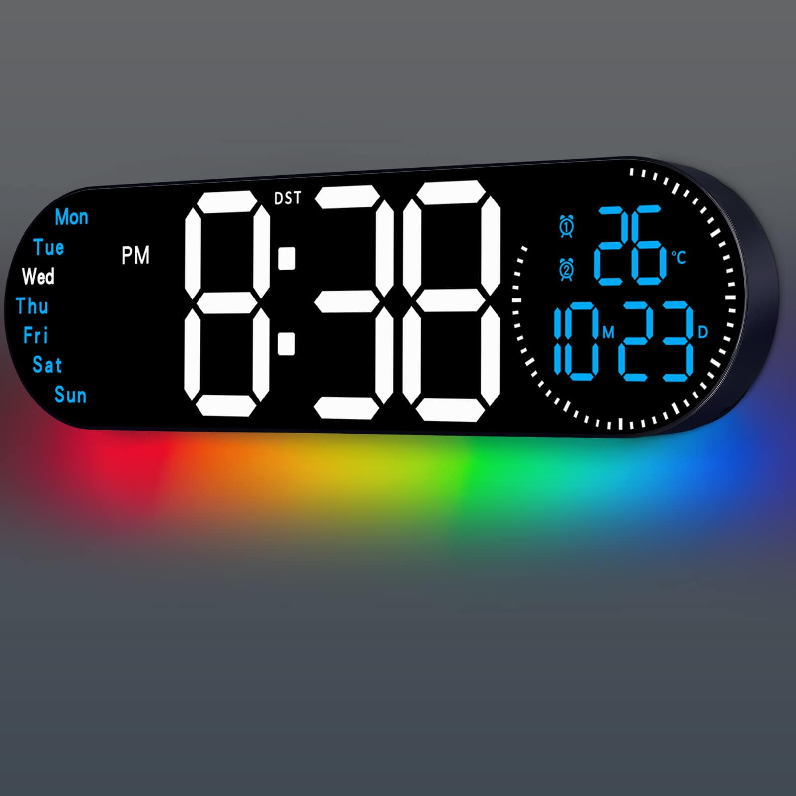 Unique Bargains - 17.2 Inch Large Digital Wall Clock with 9 Color Changing Remote Control Date Week Temperature Auto Brightness Dimmer - Blue