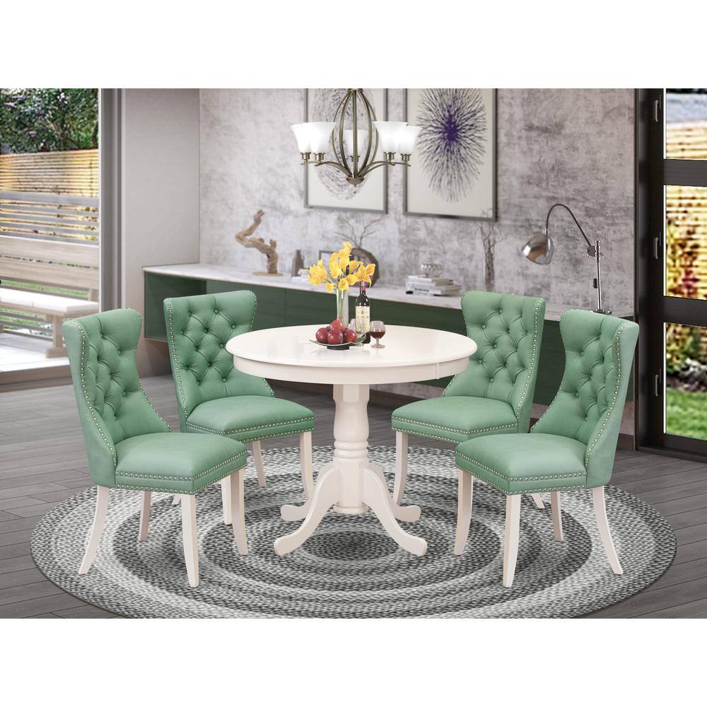 Alt View 3. East West Furniture - 5 Piece Dining Set Contains a Round Kitchen Table with Pedestal - White.