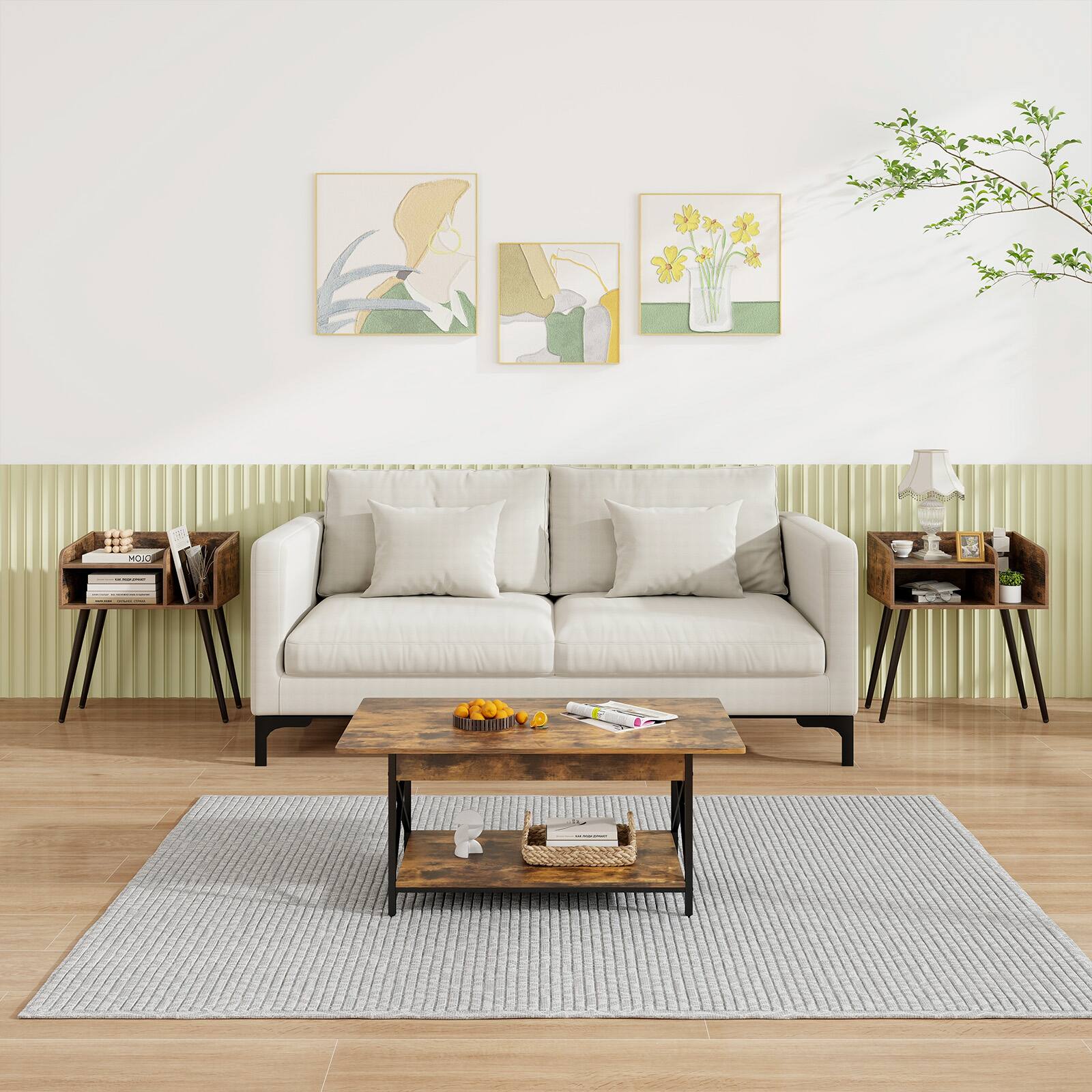 Alt View 8. Ecooso - Mid-Century Modern Nightstand with Open Storage Shelves for Bedroom or Living Room - Rustic Brown.