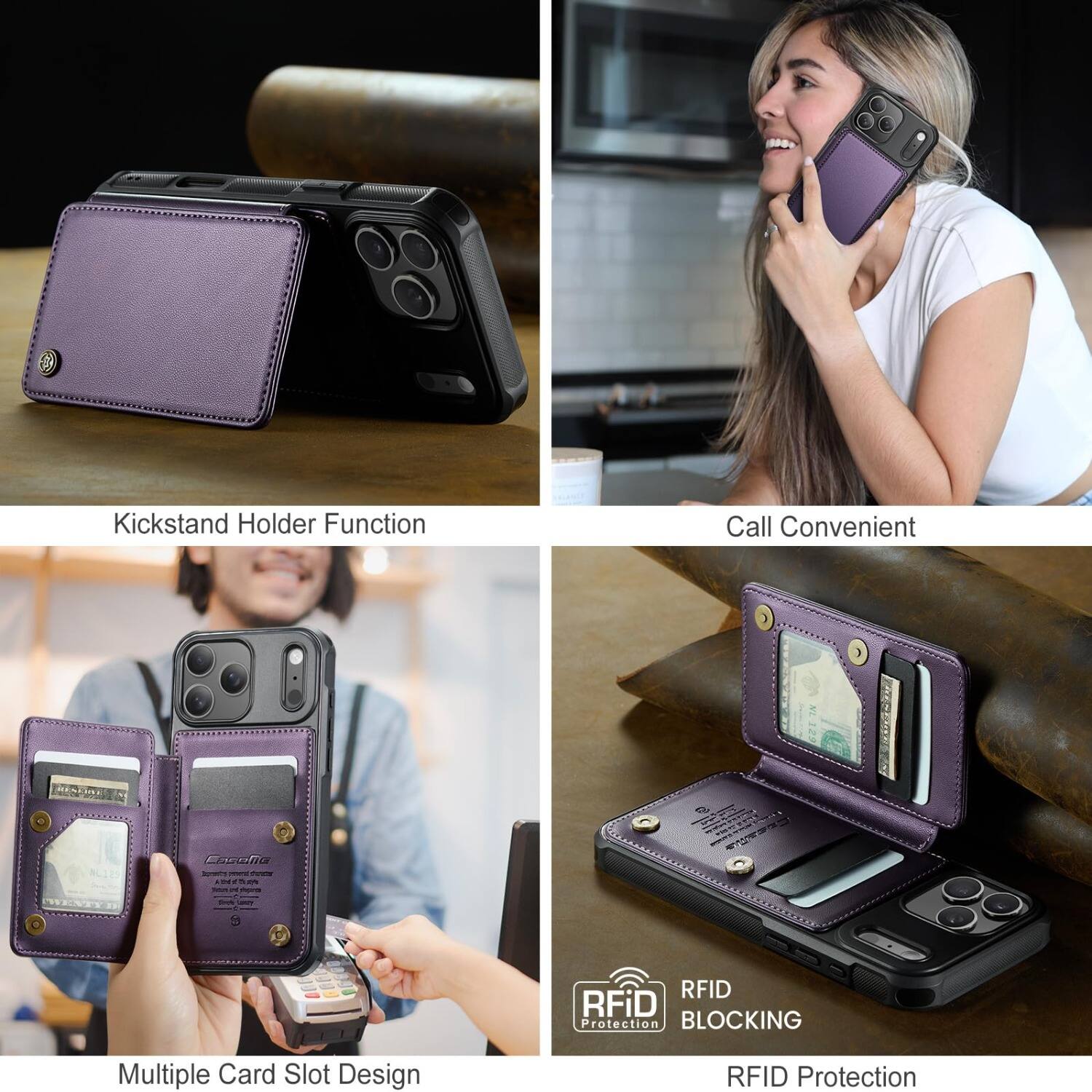 Kickstand Holder Function

Call Convenient

Multiple Card Slot Design

RFID Protection