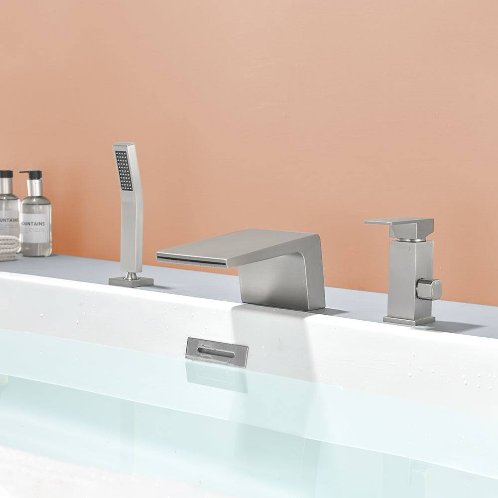 Photos - Shower System Waterfall Boyel Living - Bathtub Faucet with Hand Shower and Separate Hot/Cold Handles - Brushed Nickel BL1725BN
