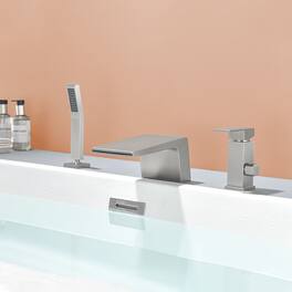 Boyel Living - Bathtub Waterfall Faucet with Hand Shower and Separate Hot/Cold Handles - Brushed Nickel