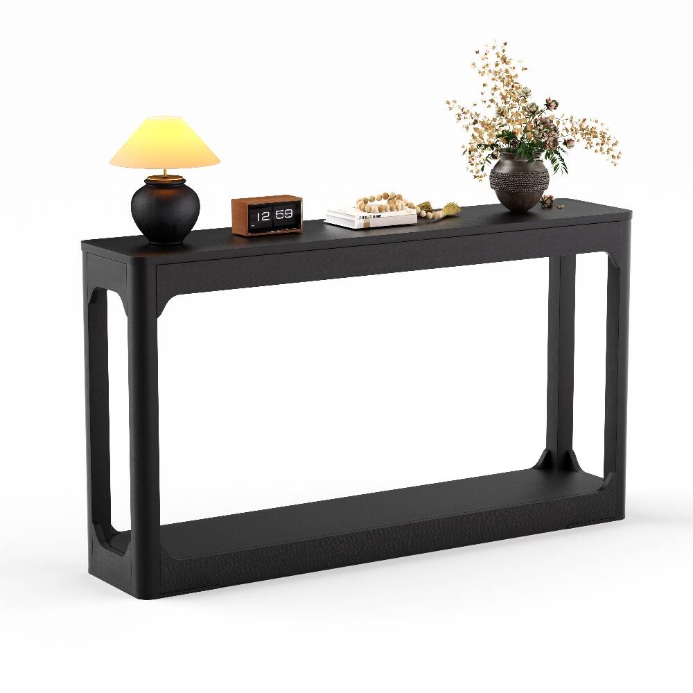 Front. Loheer - Loheer 55.1-Inch Black Console Table Narrow Hallway Table Slim Side Table Curved-Leg Sofa Table - Black.